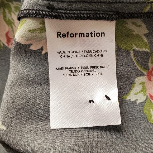 Reformation Julius Silk Dress Black Floral Print Long Sleeve Midi Length Size 8 - Picture 12 of 13